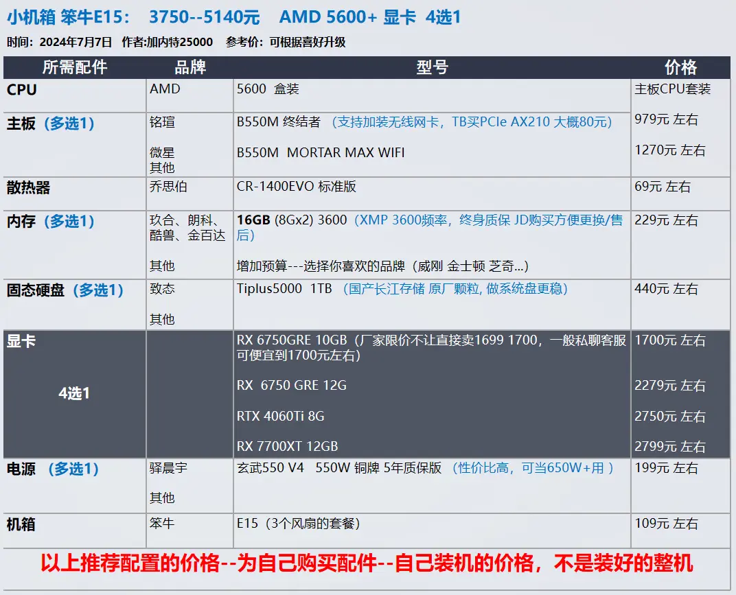 【玩机社】7 月 台式机DIY 配置推荐 | 40套（有装机教程）